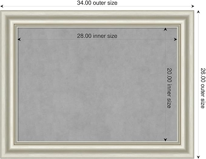Amanti Art Silver Framed Magnetic Board 26x34 Medium Vision Board for use with Magnets, 100% Metal Sheet to Display Items as Office Decor or for Home Organization in mudroom, Kitchen or Kids Room
