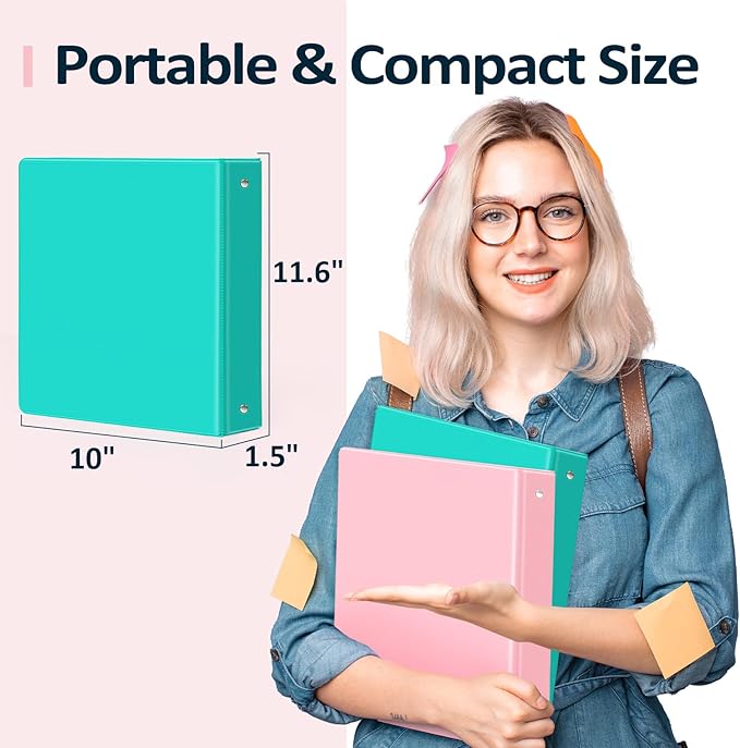 BinderX Extra Durable 3 Ring Binder, Round Rings 1 Inch Binder, Fits 175 Sheets of 8.5x11 Paper, Customizable View Cover with Inside Pockets, Cute 1" Binders, 1 Inch Binders 3 Ring, Pink