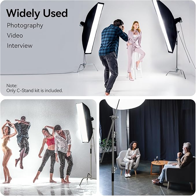 2 Pack Photography C Stand: 100% Stainless Steel - Max Height 10.5ft/131inch Heavy Duty Light Stand