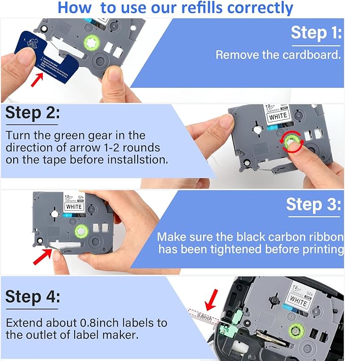 5pack 12mm 0.47'' TZe TZ Tape Laminated White Label Maker Tape Replacement for Brother P Touch Label Tape TZe-231 TZe231 Compatible with Brother PT-D210 PT-D220 PT-H110 PT-D410 PT-P710BT