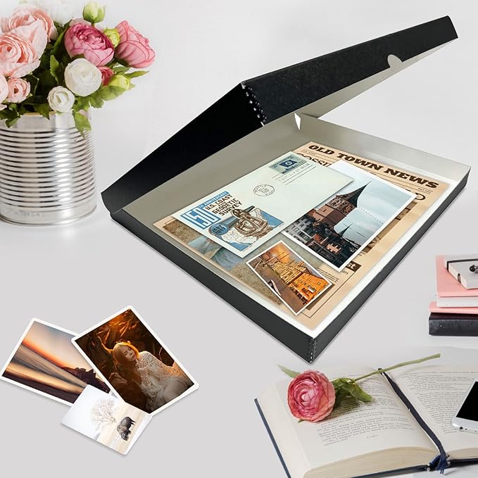 Lineco, Archival Folio Storage Box. Acid-Free, Metal Edge Boxboard, Clamshell Lid. 16 x 20 x 1.75 Inches. Preserves and Organize, Stores Photos, Documents, Craft, Prints, DIY. Black, Pack of 2