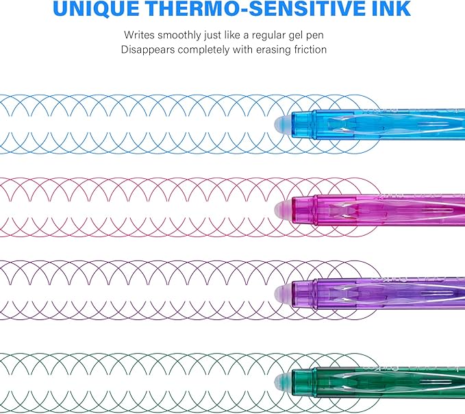 ParKoo Retractable Erasable Gel Pens Clicker, Fine Point, No Need for White Out, Assorted Color Inks for Planners and Crossword Puzzles, 7-Pack