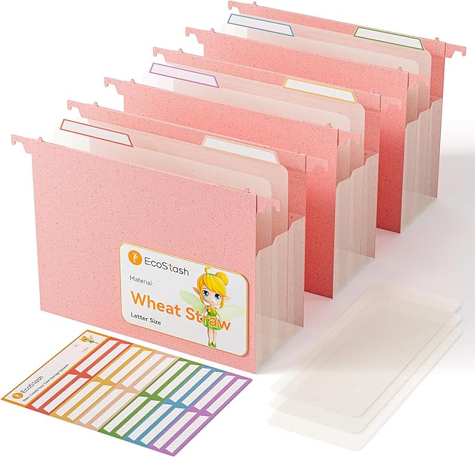 EcoStash Extra Capacity Hanging File Folders, 4.72" Reinforced Wheat Straw Expanding Hanging Folder Letter Size, Large Capacity for Filing Cabinet,-Strawberry Pink-3 Packs
