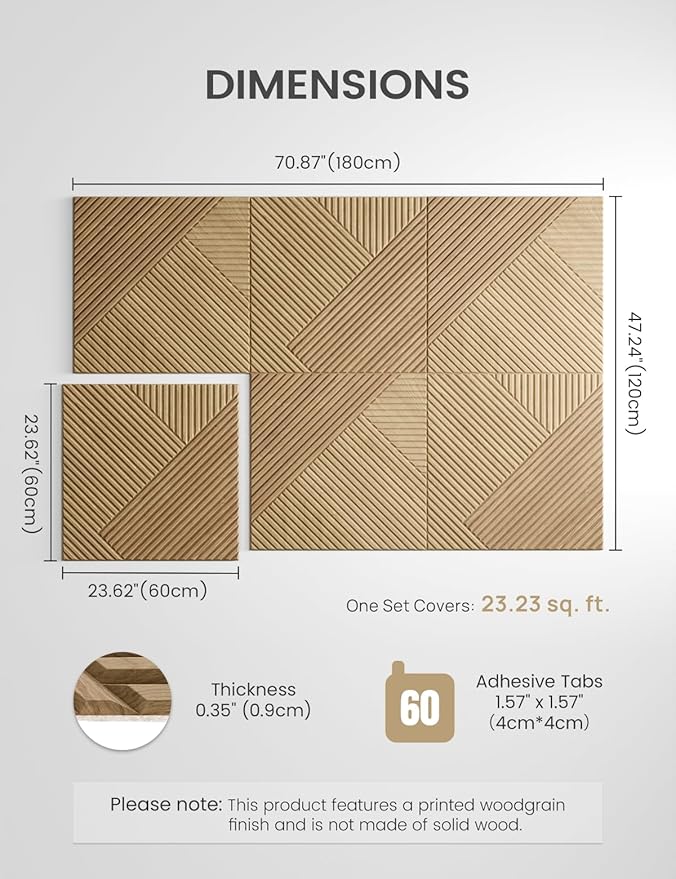Fluxynara Large Felt Bulletin Board,Cork Board Alternative 70.87'' x 47.24'' Art Acoustical Wall Panels-6 Pack with 60 Adhesive Tabs,for Recording Studio/Home Offices-Natural Oak/Diamond