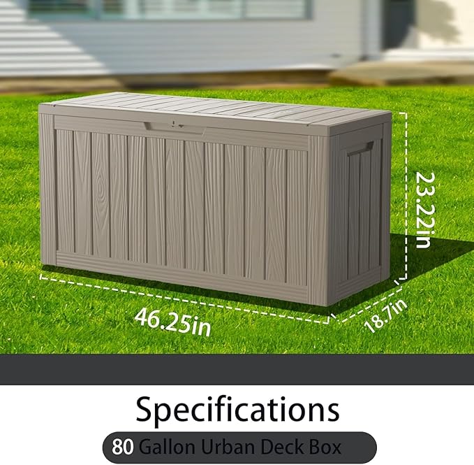 Yardgrace 80 Gallon Waterproof Deck Storage - Compact Patio Storage Box & Pool Deck Box, All-Weather Resin Chest with Lock for Cushions & Tools, UV-Resistant, Slate Grey