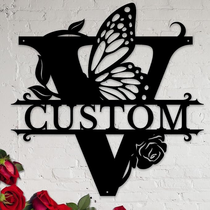 Personalized Custom Letter Name metal Signs,Custom Black Letter Monogram Wall Art Decor,Metal Signs Plaques Outdoor wall Decorative Signage (V)