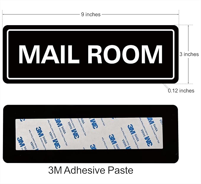 Mail Room Sign – Premium Frosted Acrylic Material, Strong Self-Adhesive, Quick Installation, Suitable For Your Office, Hotel, Bar, Restaurant And Home(9 × 3 Inches, Black)