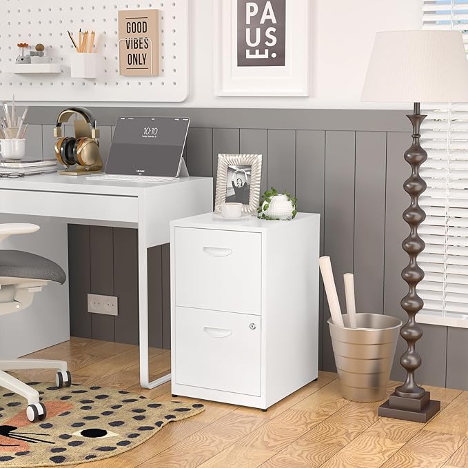 SteeLoong 2 Drawer File Cabinet with Lock,White Metal Office Drawers Filing Cabinets for Home Office, Two Drawer Under Desk File Cabinet for Hanging Letter,Easy Assemble