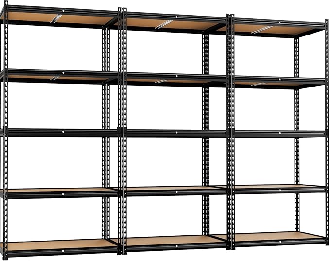 LEVELEVE 5-Tier Storage Shelving Unit, 2020 lbs Capacity, Heavy Duty Adjustable Metal Utility Shelf, 48" L x 18" W x 73" H for Garage, Kitchen, Pantry, Basement, Bathroom, Laundry, 3 Pack