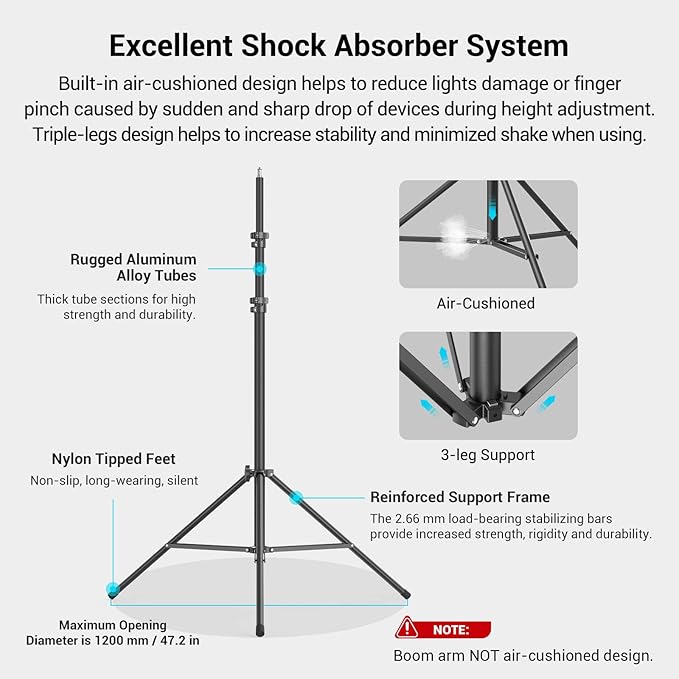 SmallRig 110"/9.2ft Photography Light Stand with Boom Arm, Heavy-Duty Aluminum Air-Cushioned Light Tripod Stand with 1/4" Screw for Softbox, Studio, Flash, Ring Light, Camera, 11lbs Max Load, RA-S280A