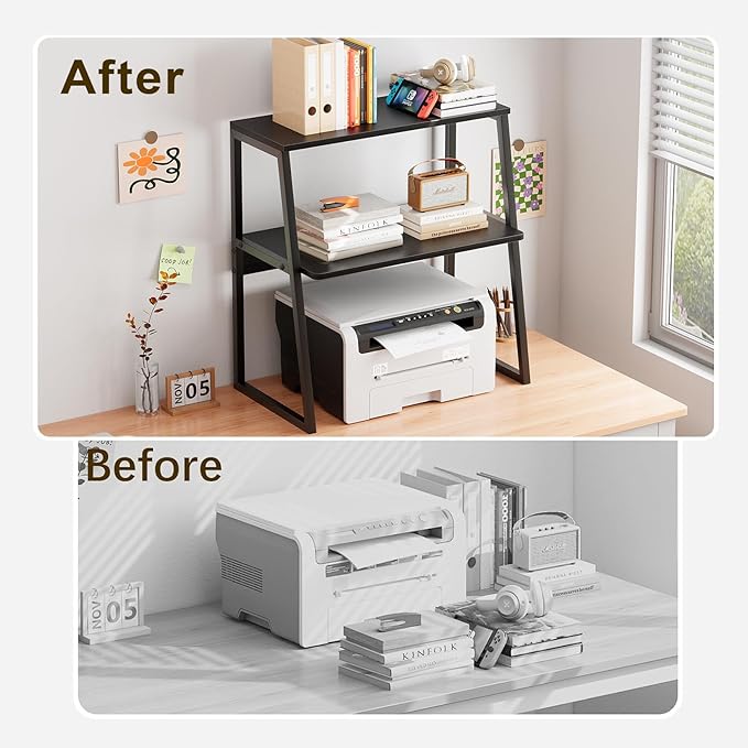 Arbuxzuy Printer Stand, Desktop Printer Shelf, 3 Tier Desk Shelf for top of Desk, Large Printer Stands Office Organization Shelves for Home Office Printer Fax Book, Black