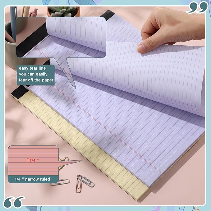 Fuutreo 8 Pcs 8.5'' x 11'' Colored Legal Pad Writing Pads Narrow Ruled 50 Sheets Per Notepad Perforated Writing Notepad Office Supplies for College Office Business (Aesthetic Color)