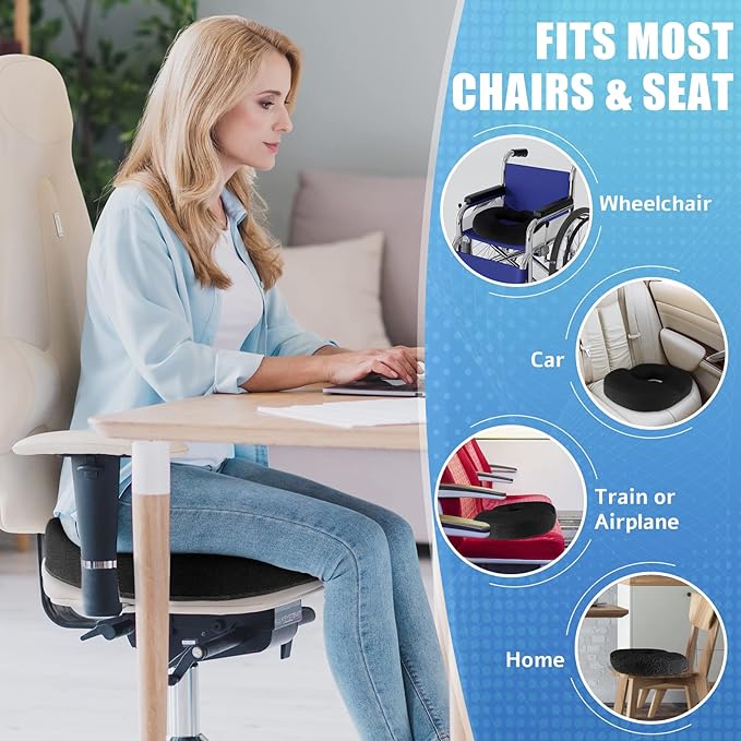 BlissTrends Donut Pillow Seat Cushion,Donut Chair Cushions for Postpartum Pregnancy & Hemorrhoids,Tailbone Pain Relief Cushion,Memory Foam Lifting Cushions for Office&Home Chairs (Black)