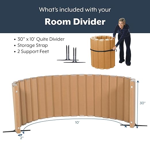 Children’s Factory 30" x 10' Quiet Divider With Sound Dampening Panels, Freestanding Room Divider Wall, Natural Tan