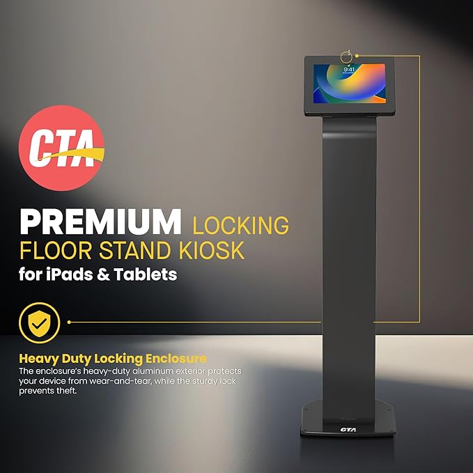 CTA Digital Premium Kiosk Floor Stand - Locking Floor Stand Kiosk - iPad 7th/8th/9th Gen 10.2" - Pro 11", 5th & 6th Gen, Surface Go, Galaxy Tab S5E & More (PAD-PARAF)