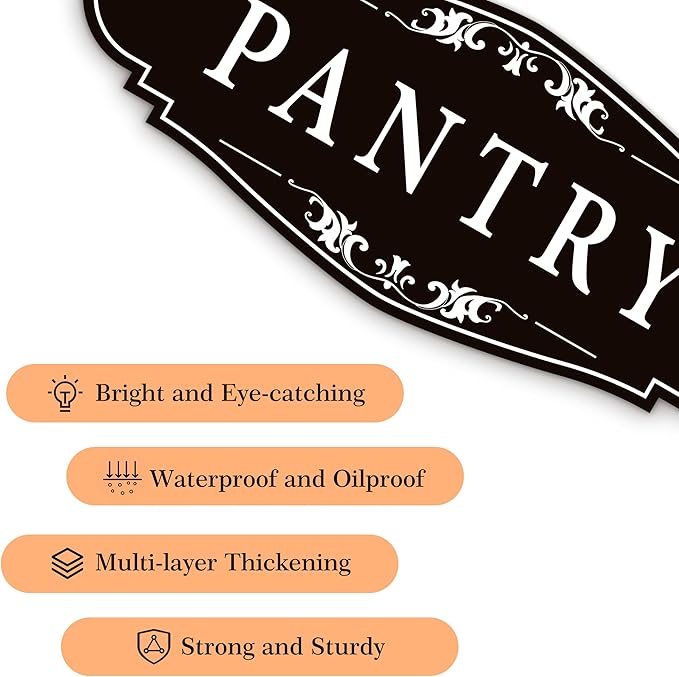Pantry Door Sign Sticker for Kitchen, Self-adhesive Farmhouse Pantry Decor for Home，Waterproof Vinyl Food Storage Decals for House Area, Glass/Wooden Door, Restaurant （Black）