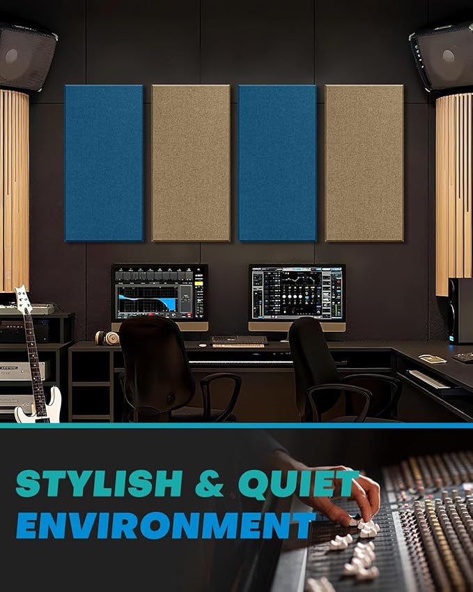 4Pack Fiberglass Acoustic Panels, Self Adhesive Sound Proof Foam Panels for Walls, Sound Dampening Panels for Studios, Office, Home Soundproofing Absorbing Noise Reducing, 23.6x11.8x2.5" Yellow