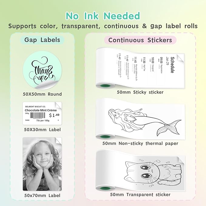 Gloryang JD-23 Sticker Printer, Mini Portable Thermal Printer Print Pod, Inkless Bluetooth Label Maker Machine for DIY Crafts, Journaling, Office & Home Use, Includes 2 Rolls Sticker Paper