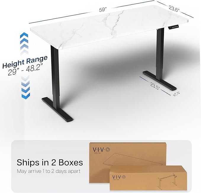 VIVO Electric Dry Erase 60 x 24 in Standing Desk, Memory Height Adjustment, 1B Series, Holds 220 lbs, White Marble Pattern Top, Black Frame, DESK-KIT-1B6WM