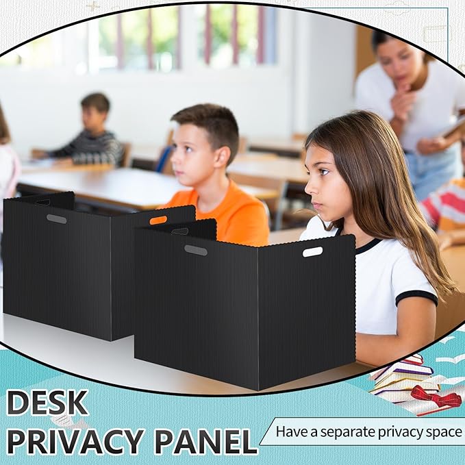 24 Pcs Desk Dividers for Students 14 × 17.5 × 14 Inch Plastic Durable and Waterproof Privacy Folders Shields Test Dividers with Classroom Privacy Boards for School Study Teacher Supplies (Black)