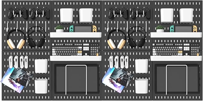 MULSAME Pegboard Combination Kit, 25.2" x 50.4" Wall Mounted Storage Set with 8 Pegboards & 40 Accessories Hanging, Peg Boards Organizer