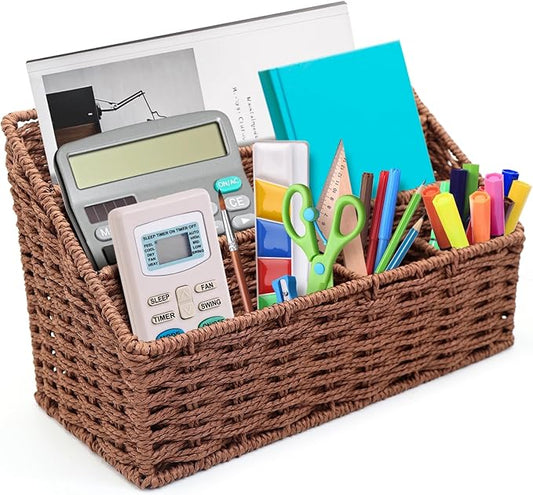 Woven Mail Organizer for Desk Countertop, Mail Holder Sorter Storage Basket for Desktop Counter, Mail Bill File Envelope Letter Holder Organizer Basket for Desk Desktop Countertop, Brown