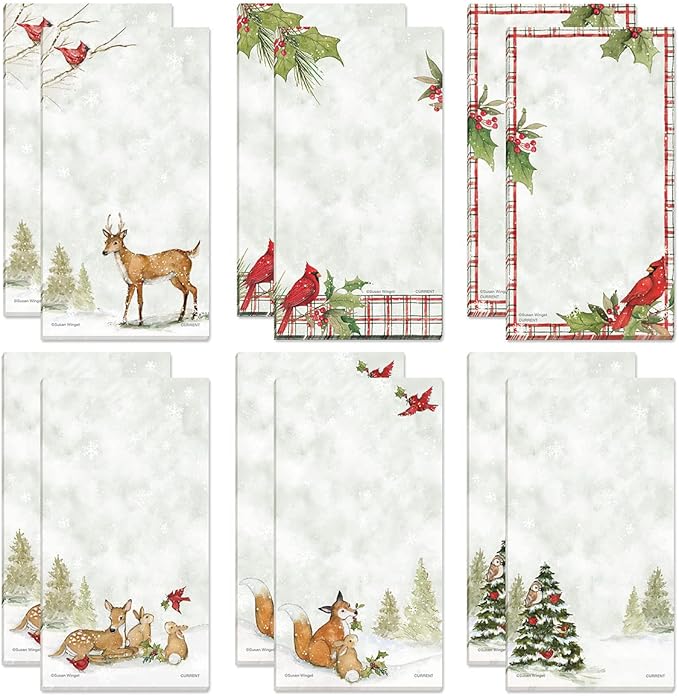 Current Peaceful Forest Holiday Magnetic Notepad Set – Set of 12 Memo Pads, 6 Designs, 30-Sheet Pads, 3½ x 6½ Inches, Christmas Shopping List, To-Do Notes