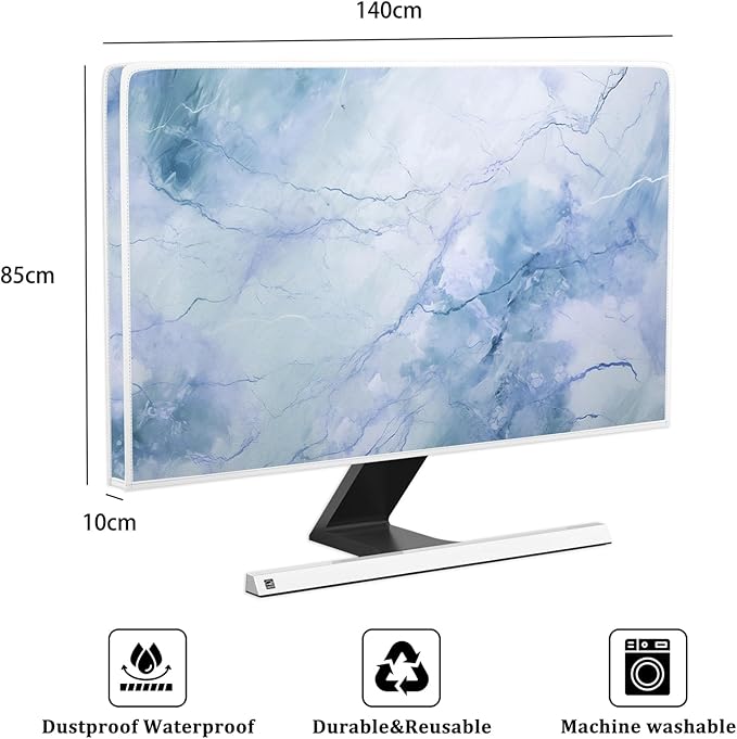 Baocicco Fashion Haze Blue Marble Screen TV Cover Cover 58, 59, 60 Inch Waterproof Full Body Covers for TV Display Screen Weatherproof Television Sleeve Compatible with Television LED LCD OLED TV