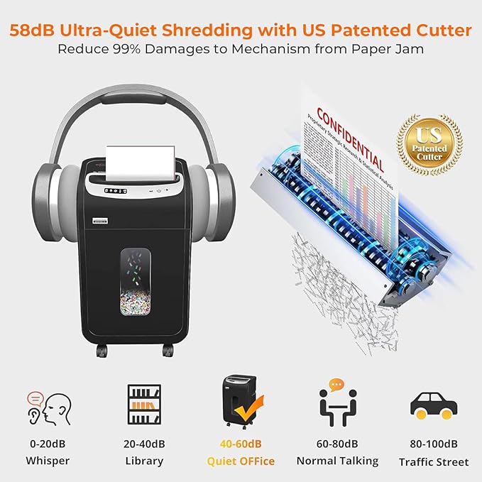 VidaTeco Paper Shredder for Home Office Heavy Duty with 60 Mins Running with US Patented Cutter,Shred CD/Card with Extra Large Bin,AUTO Jam Proof(ETL) (18-Sheet Micro Cut)