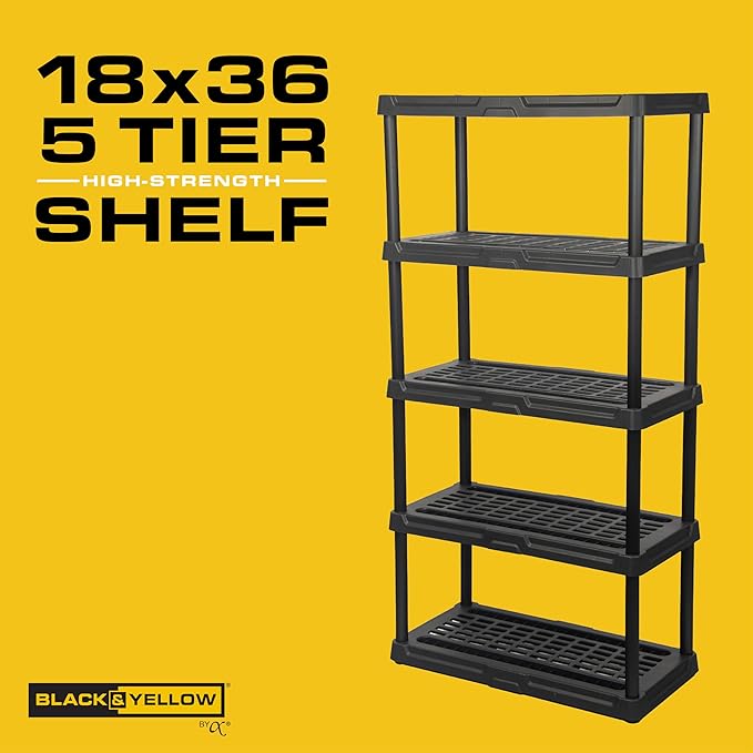CENTREX CX 5-Tier (72”H x 36”W x 18”D) Plastic Storage Shelving Unit (Black) 2 Pack, Heavy Duty, 150lbs Per Shelf Capacity, Indoor/Outdoor Storage Organization in Home, Garage, Office, Easy Assembly