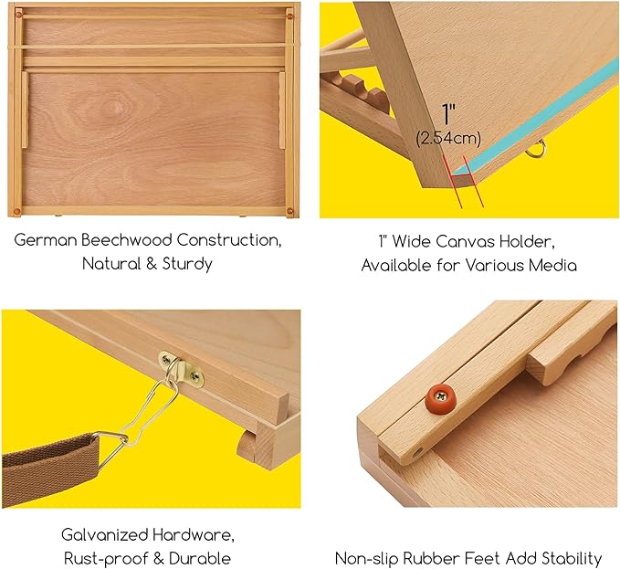 MEEDEN A2 Wooden Tabletop Easel for Painting, 5-Position Adjustable Drawing & Sketching Board with Shoulder Strap, Portable Beechwood Desktop Art Easel Stand for Adults, Artists, Beginners & Student