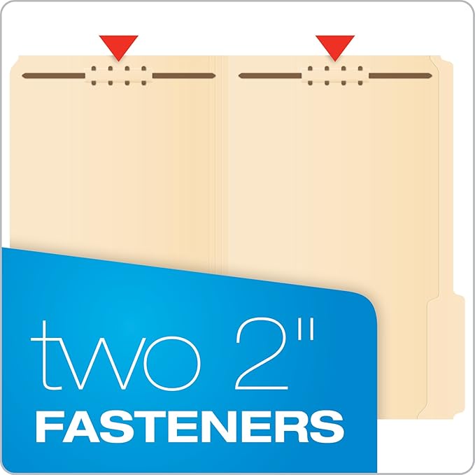 Pendaflex Manila File Folders Legal Size 2 Fasteners | 1/3 Cut Tabs | Reinforced Tabs | For Desk & Drawer | 50 Per Box, Pack of 5