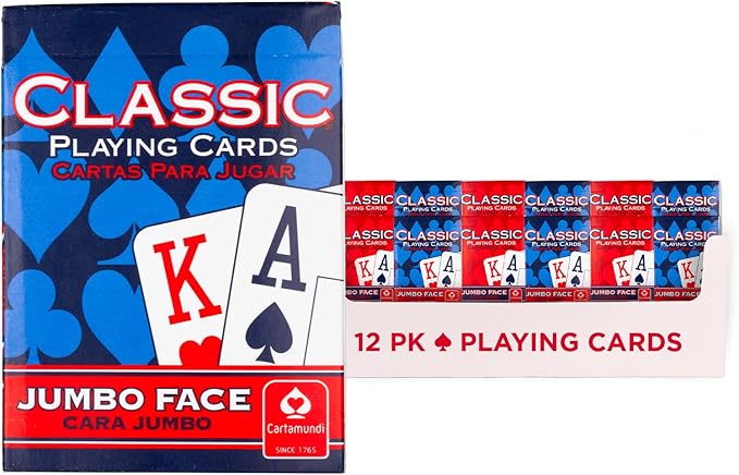 Classic Playing Cards 12 Pack, Jumbo Index, Red and Blue Casino Quality Bulk Playing Card Decks, Bulk Playing Cards for Poker, Black Jack, Euchre, Card Games, and Family Game Night