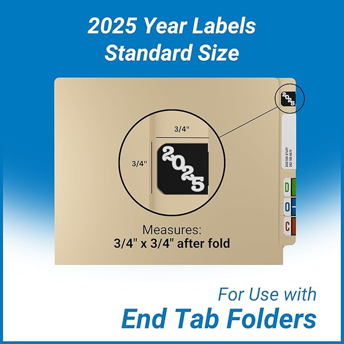 2025 Year Labels, Doctor Stuff 2025 Chart Stickers, Ringbook Sheets, Black/White Color Coded, Jeter Style, USA Made Year Stickers for End Tab File Folders, 270/Package, 3/4" x 1-1/2"