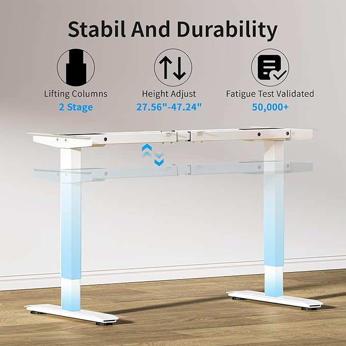 BIZUM Dual Motor Electric Standing Desk Frame with Memory Controller, Computer Memory Desk Adjustable Table Legs Up to 47.2" for Home Office, Glossy White