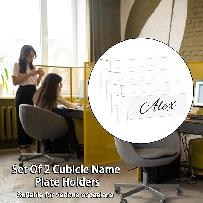 Cubicle Name Plate Holders Cubicle Name Plate Sign Holder Name Plate Bracket Double Sided Nameplates for Walls 2X8 PET Material Changeable Cubicle Name Plate Holder for School Office (12)