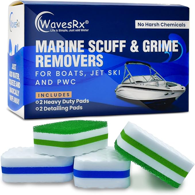 WAVESRX Marine Scuff and Dirt Eraser Sponges for Boats, Jet Ski & PWC | Magic Cleaning Pads Effortlessly Remove Deck Marks, Scratches, Black Streaks and Grease | No Harsh Chemicals