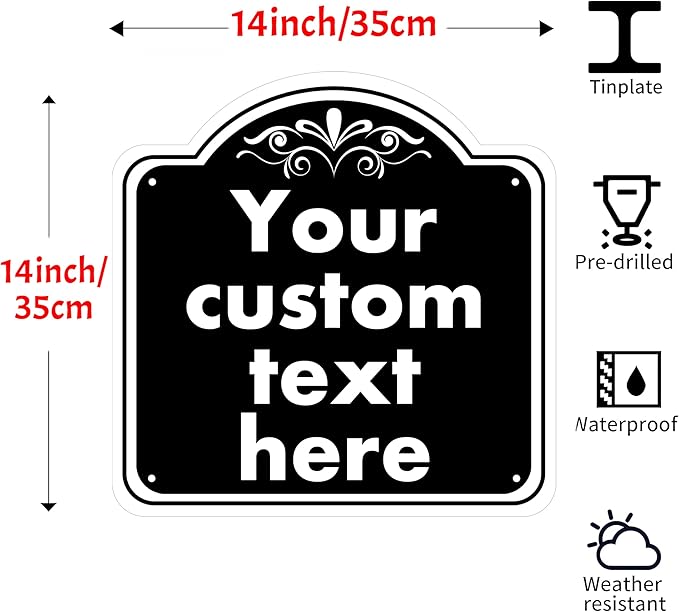 HK SIGNS Custom Indoor/Outdoor Aluminum Weatherproof Metal Sign, Modern Minimalist Style, Black, 14*14 Inch, Customize for Office, Business, Workplace, Home, Delivery Signs