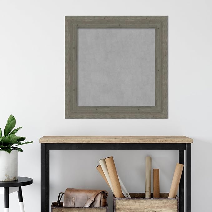 Amanti Art Grey Framed Magnetic Board 31x31 Medium Vision Board for use with Magnets, 100% Metal Sheet to Display Items as Office Decor or for Home Organization in mudroom, Kitchen or Kids Room