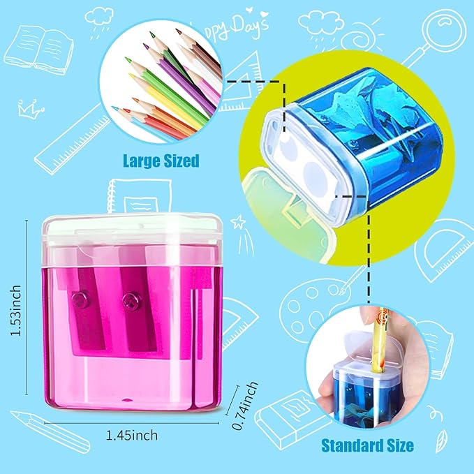 OCHIDO 60 Pack Pencil Sharpeners Bulk,School Supplies Double Hole Pencil Sharpeners for Kids,Small Pencil Sharpener Manual for School Office Art Room,Pencil Sharpener for Colored Pencils