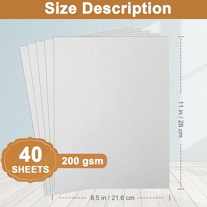 Silunkia 40 Sheets Grey Cardstock 8.5 x 11 Crafts Paper, 200gsm/75lb Premium Gray Card Stock Printer Paper for DIY Cards Making, Business Cards, Certificates, Wedding Invitations, School, Menus