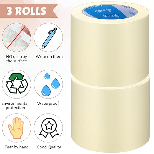 Fainne Masking Tape Bulk General Purpose Masking Painting Tape 55 Yards for Painting Home Office School Stationery Arts Crafts Basic Use, Easy Removal(3 Rolls,6 Inch)