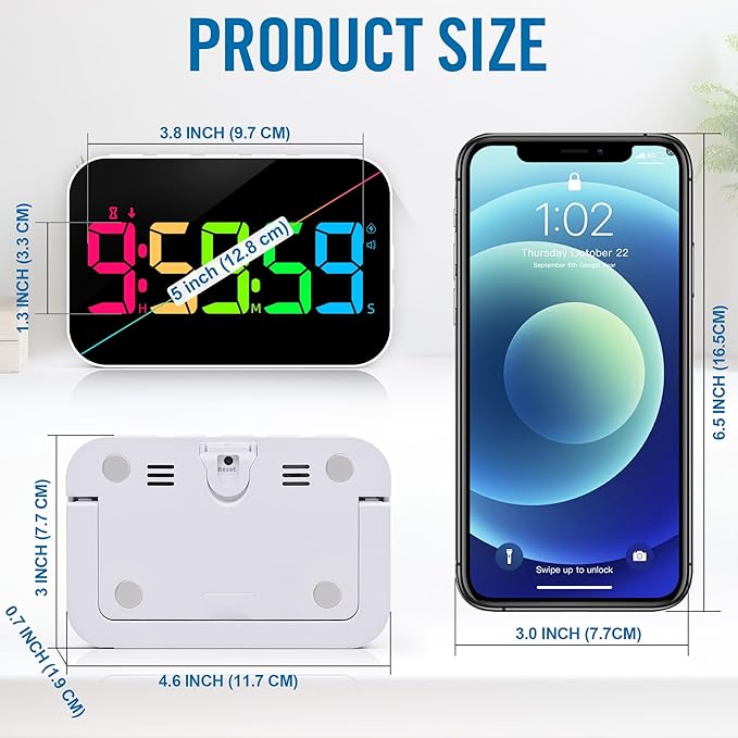 Kitchen Digital RGB Timer, Count Down Up, Rechargeable, Vibration Mode Adjustable Volume and Brightness LED Display, Time Management Cook, Desk, Kids Adults Study Teaching, Kitchen Gadgets