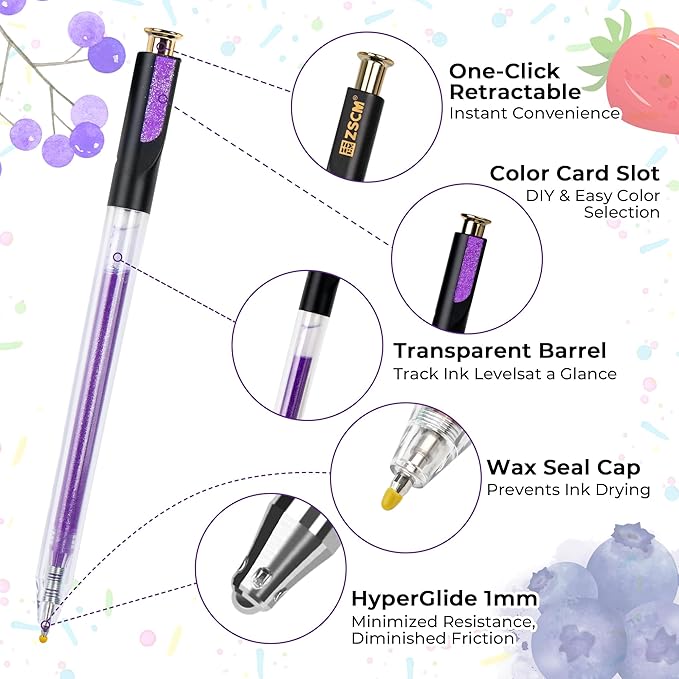 ZSCM Retractable Gel Pen For Adult Coloring, 60 Colors Large Capacity Multicolor Gel Ink Pens, 1 mm Fine Point Smooth Writing Color Pen for Adult Coloring Book Note Taking Aesthetic Art Supplies