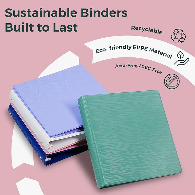 POPRUN 3 Ring Binder 1 Inch, PVC-Free, Holds 175 Sheets of 8.5 x 11 Paper, Extra Durable Organizer with 2 Pockets for School & Office, Heavy-Duty, 2 Pack, Pink