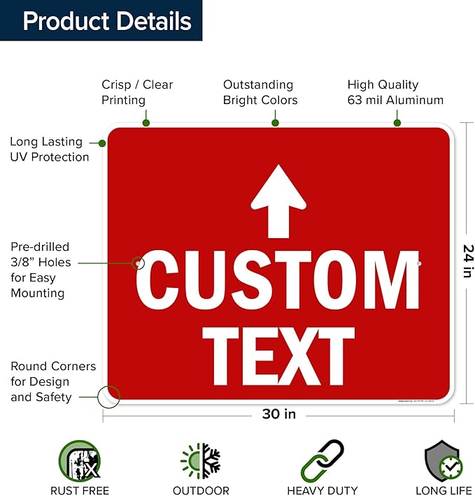 Custom Arrow,Custom Directional Sign, Up Arrow,24x30 Inches, Rust Free .063 Aluminum, Fade Resistant, Made in USA by My Sign Center