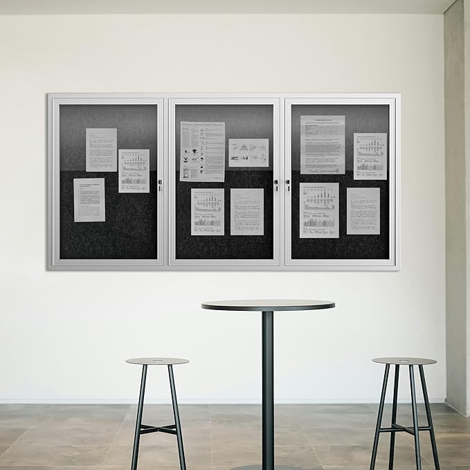 72"x36" Lockable Enclosed Bulletin Board, Outdoor Flet Weather-Resistant Aluminum Frame Notice Board, Wall Mounted Display Case Acrylic Doors for School,Office,Silver Frame w/Black Flet