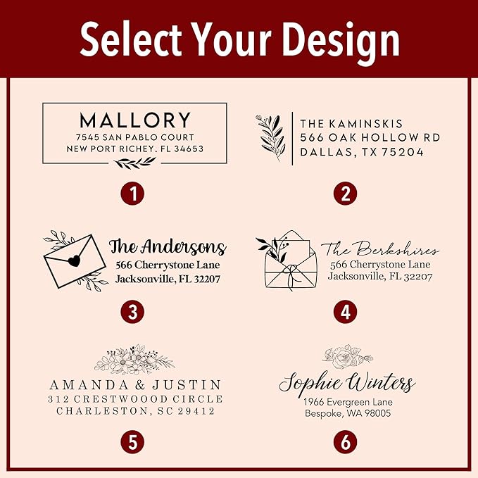 Custom Floral Address Stamp | Choose from 12 Designs | Multiple Ink Color Options | Envelope Return Address Stamp for Couple or Family (Design 2, Extra Large)