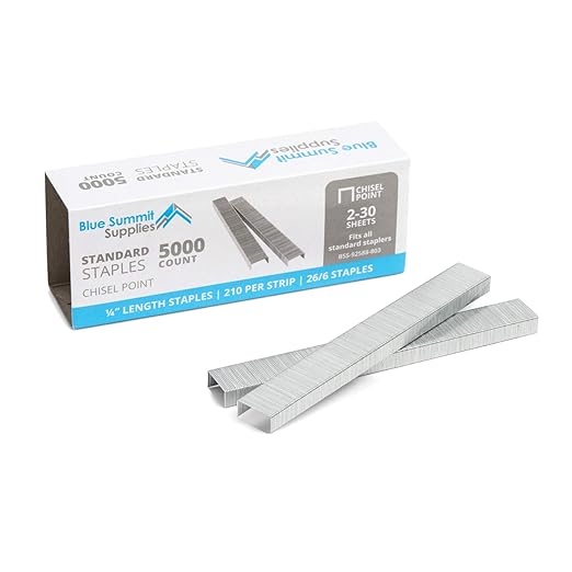 50,000 Staples - 1/4 Inch Length, 210 per Strip, Jam-Free Chisel Point, 10 Boxes of 5,000, Fits Standard Staplers