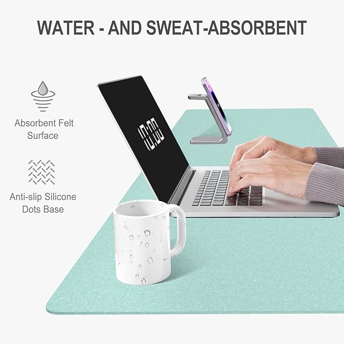 Auhoahsil Felt Desk Mat, Minimalist Large Mouse Pad XL 31.5 x 11.8 in, Desk Matt for Desktop, Keyboard, Laptop, Computer, Office, Work from Home, Gaming, Light Green